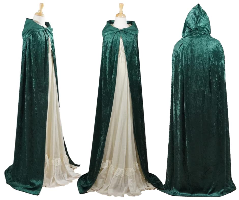 Hunter Emerald Green Crushed Velvet Full Length Hooded Cape