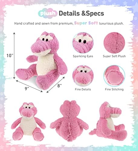 DolliBu Plush Alligator Toy - 10 Inch Soft Huggable Sitting Pink Plush