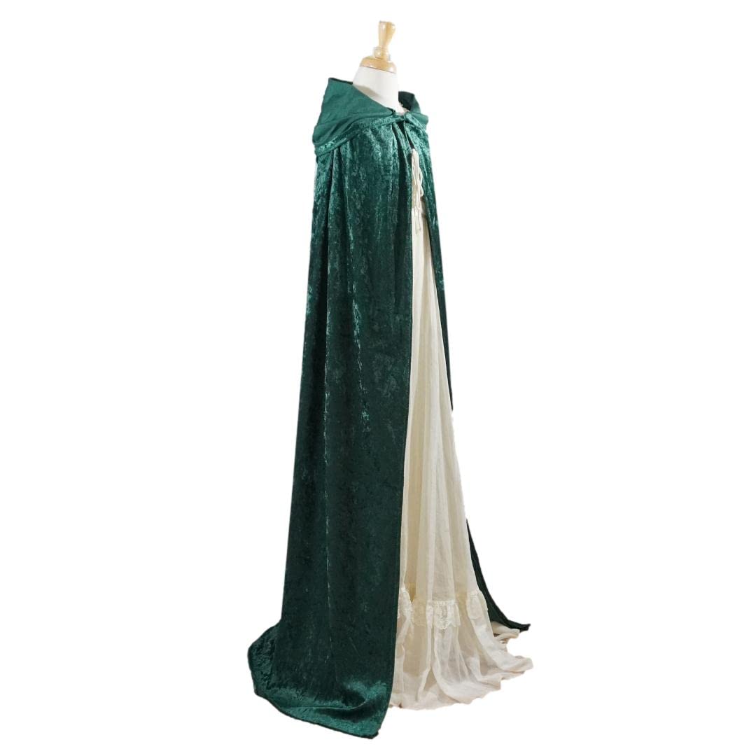 Hunter Emerald Green Crushed Velvet Full Length Hooded Cape