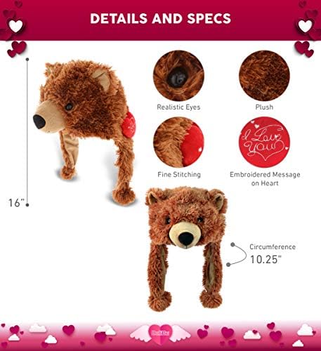 DolliBu I Love You Valentine Grizzly Bear Hat - 16 Inches