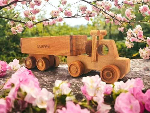 Personalized Wooden Toy Semi Truck With Trailer