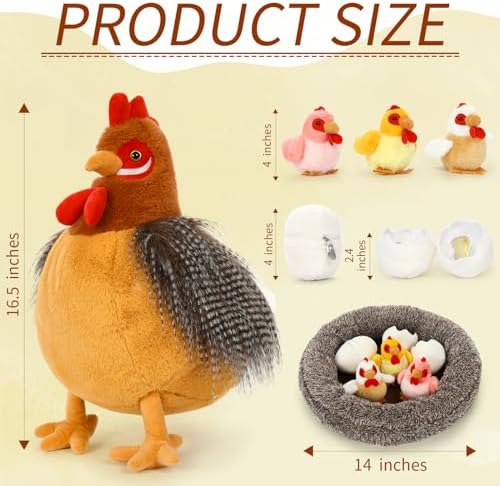 BENINY Egg Laying Hen Plush Toys with Baby Chicks and Coop