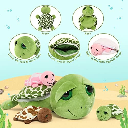 MorisMos Sea Turtle Plush Family Toy with Zipper Belly