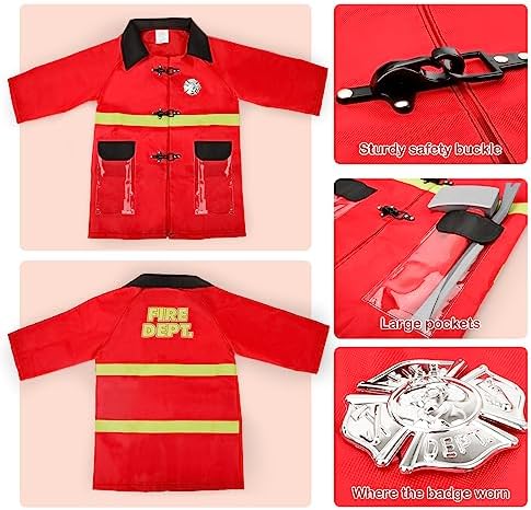 deAO Fireman Costume Kids 13 Pcs Dress Up Set