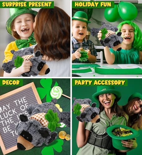 DolliBu 9 Inch Lying Black Bear Plush with Green Shamrock
