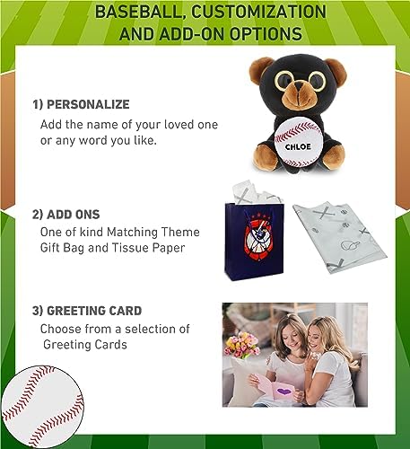 DolliBu Sparkling Eyes Black Bear with Baseball Plush - 8 Inch
