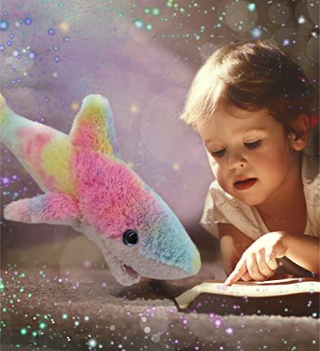 DolliBu Rainbow Shark Plush Toy - 14 Inches