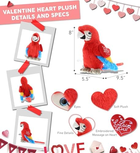 DolliBu I Love You Valentine Red Parrot Plush Toy