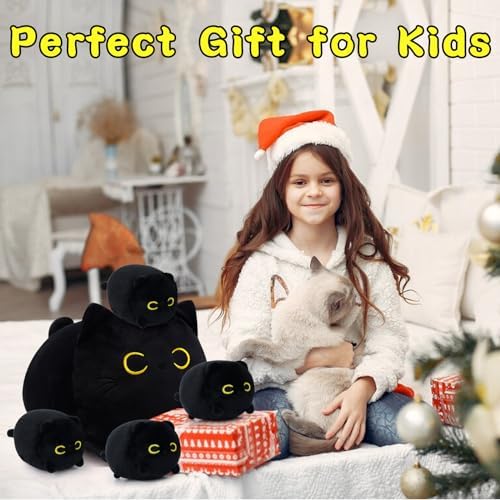 Black Cat Plushie Toy with 4 Baby Kittens