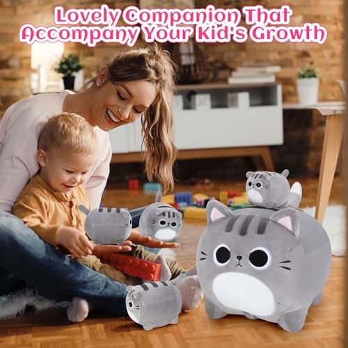 Grey Cat Plush Family Set 5PCS Stuffed Animals