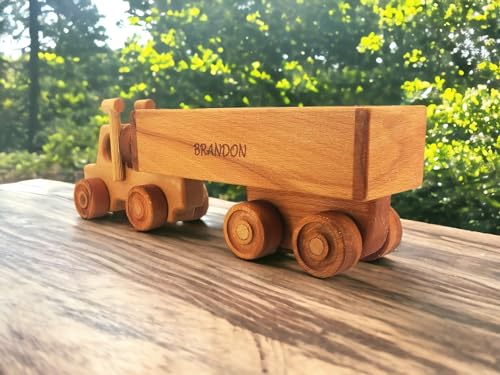 Personalized Wooden Toy Semi Truck With Trailer
