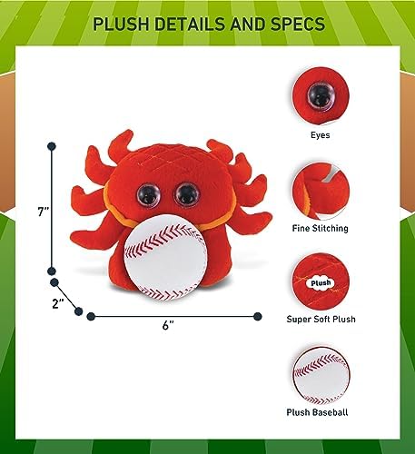 DolliBu Big-Eye Red Crab Plush with Baseball - 6 Inch