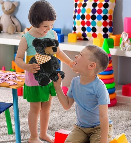 DolliBu Plush Black Bear Stuffed Animal - 8 Inch Huggable