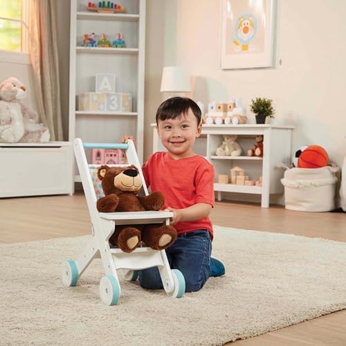 Melissa Doug White Wooden Play Stroller for Dolls and Stuffed Animals