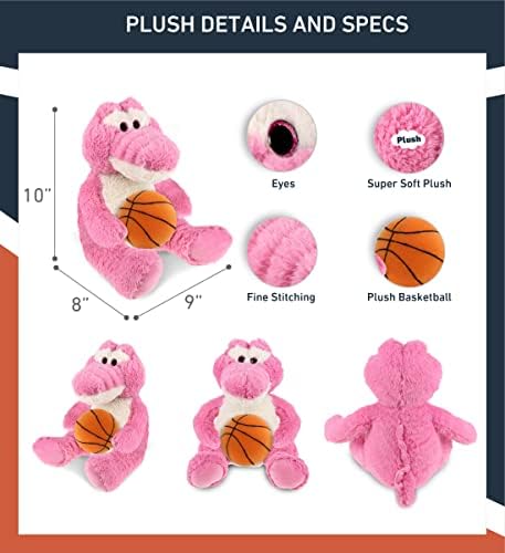 DolliBu Sitting Pink Alligator Plush with Basketball - 10 Inches