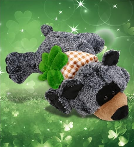 DolliBu 9 Inch Lying Black Bear Plush with Green Shamrock