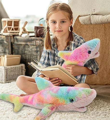 DolliBu Rainbow Plush Shark Stuffed Toys 2 Pack