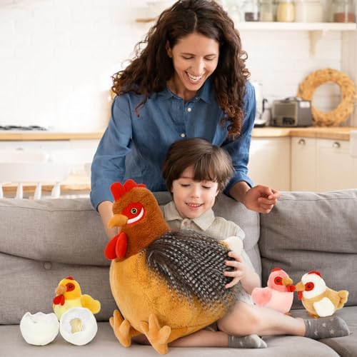 BENINY Egg Laying Hen Plush Toys with Baby Chicks and Coop
