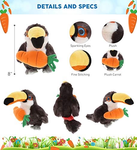 DolliBu Happy Easter Plush Toucan with Carrot - 8 Inch Stuffed Animal