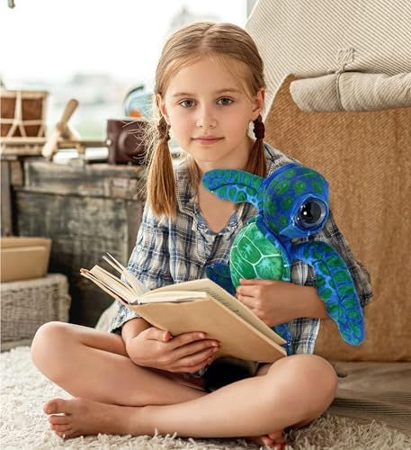 DolliBu Blue Sea Turtle Plush Toy 10 Inches