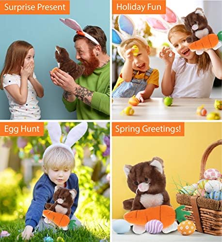 DolliBu Easter Brown Cat Plush with Carrot 7 Inch