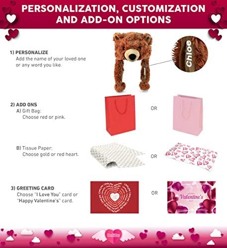 DolliBu I Love You Valentine Grizzly Bear Hat - 16 Inches