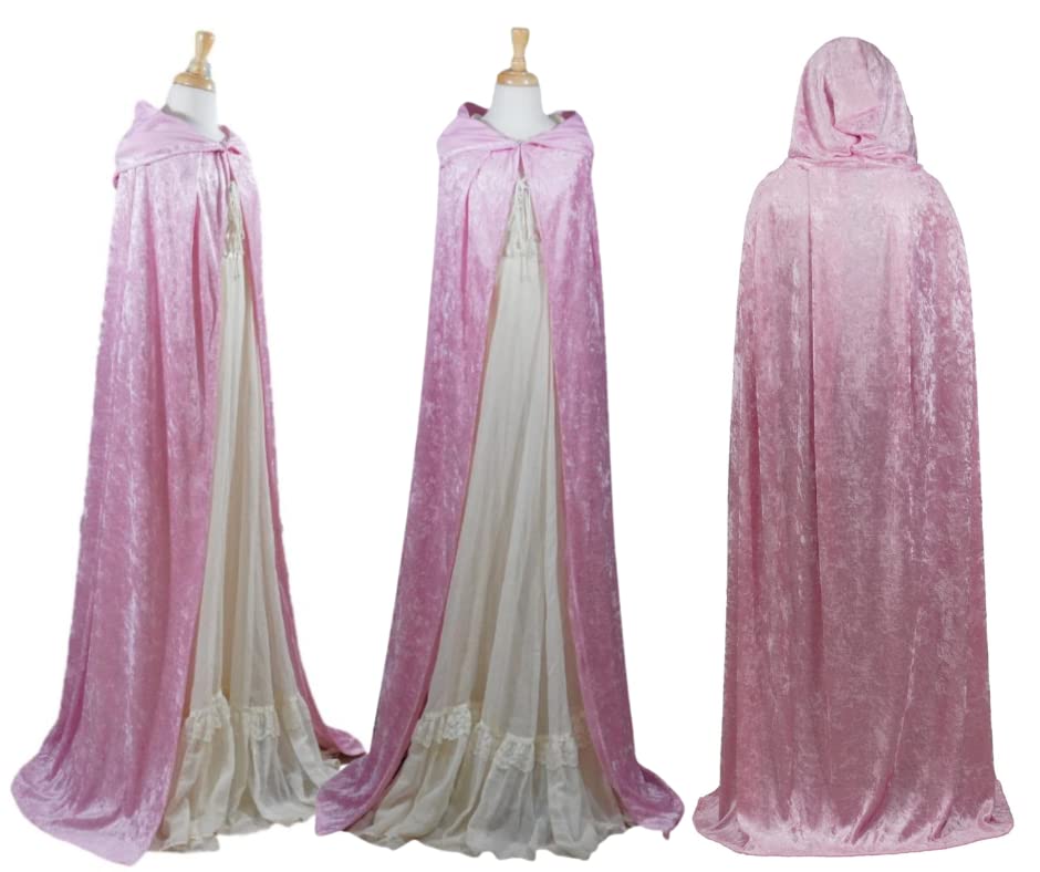 Light Pink Crushed Velvet Hooded Cape for All Sizes
