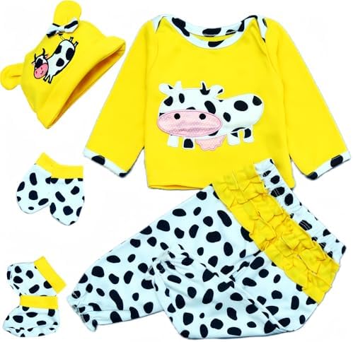 Yellow Cow Reborn Baby Doll 5pcs Outfit Set