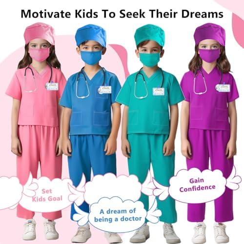 Rizuko Doctor Scrub Costume 6PCS for Kids 3-12 Years Old
