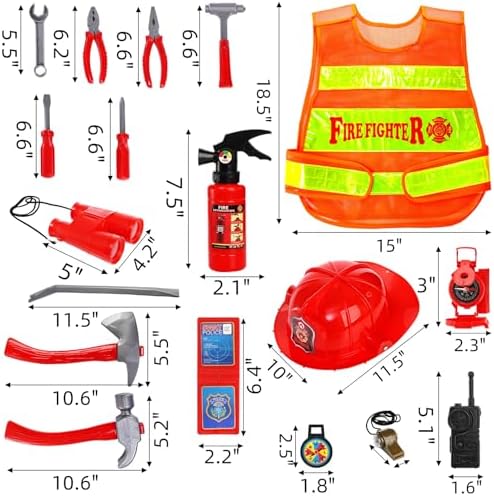 Noamus 18 Pcs Fireman Costume Kids Set