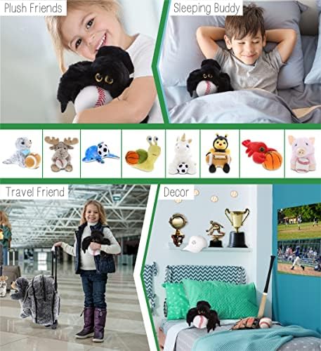 DolliBu Black Spider Plush with Baseball - 7 Inch Huggable Stuffed Animal