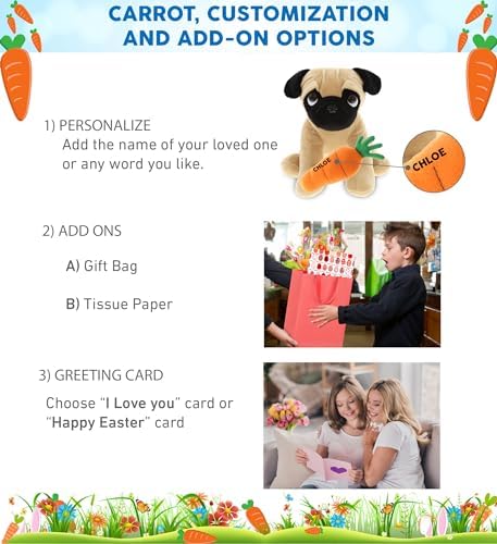 DolliBu Happy Easter Soft Plush Pug Dog with Carrot