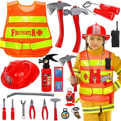 Noamus 18 Pcs Fireman Costume Kids Set