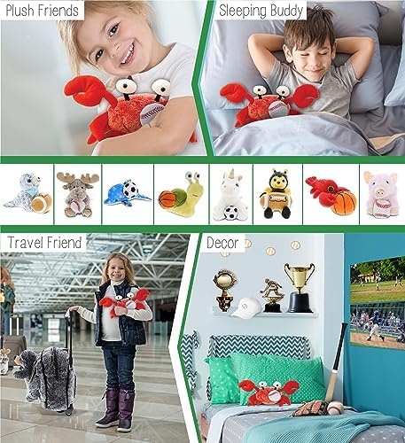 DolliBu Red Crab Stuffed Animal with Baseball - 12 Inches