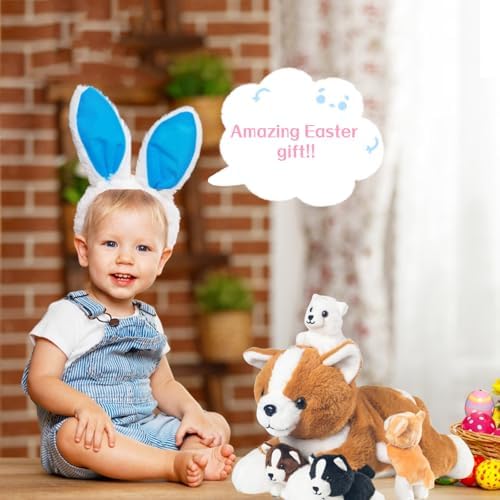 5 Pieces Dog Stuffed Animal Set with Babies