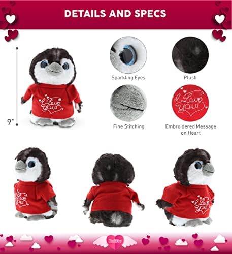 DolliBu Personalized Grey Penguin Plush - 9 Inches I Love You Valentine Gift