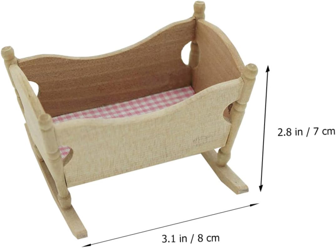CIYODO Mini Wooden Cradle Model for Dollhouse 1