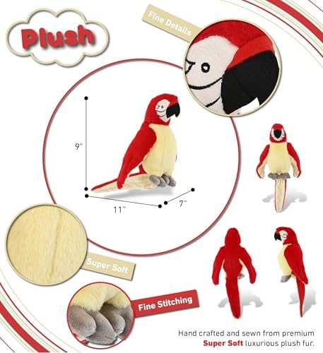 DolliBu Red Parrot Super Soft Plush Toy - 9 Inches