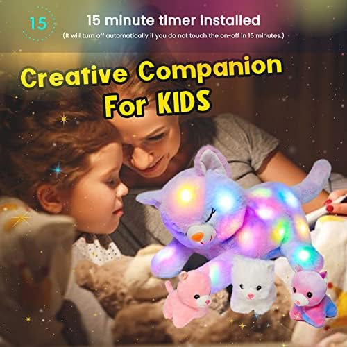 Hopearl LED Plush Cat Night Light Playset with 3 Baby Kittens