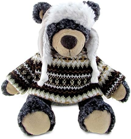 DolliBu Plush Black Bear with Hat and Sweater - 9 Inches