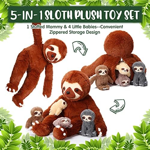 Kasyat 5 Pcs Sloth Plush Toy Set - Brown
