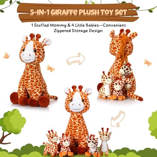 Honoson 5 Pcs Giraffe Plush Set with Babies