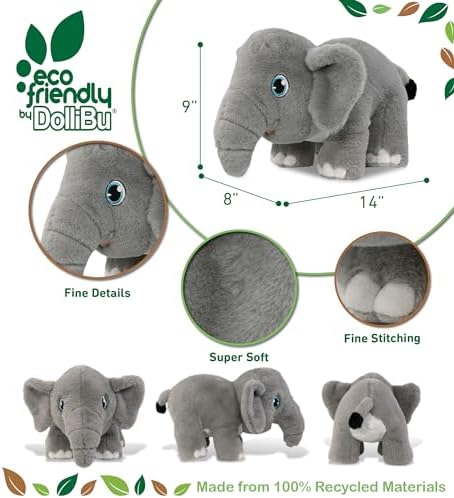 DolliBu Elephant Eco-Friendly Plush Toy 14 Inch Huggable Soft Playtime Stuffed Animal