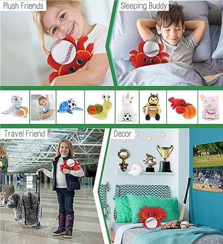 DolliBu Big-Eye Red Crab Plush with Baseball - 6 Inch