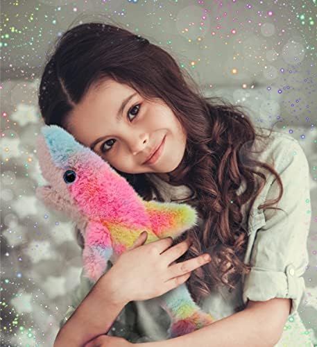 DolliBu Rainbow Shark Plush Toy - 14 Inches