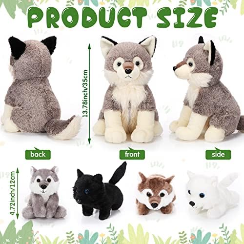 Honoson 5 Pcs Wolf Plush Toy Set with 4 Cute Babies