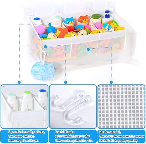KPH Bath Toy Holder with 6 Pockets and Mesh Drying