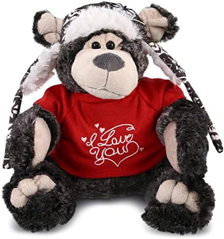 DolliBu I Love You Valentine Plush Black Bear with Clothes - 125 Inches