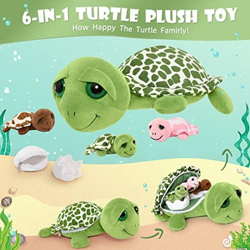 MorisMos Sea Turtle Plush Family Toy with Zipper Belly