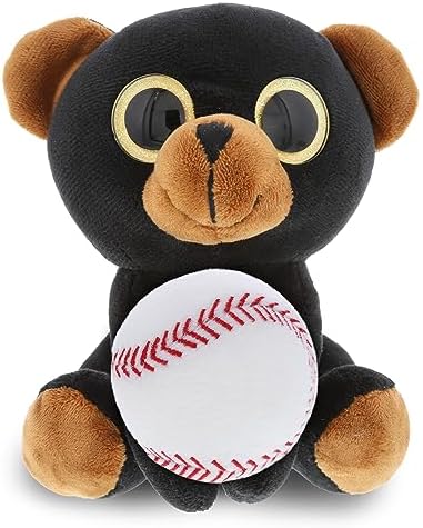 DolliBu Sparkling Eyes Black Bear with Baseball Plush - 8 Inch